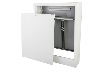 Surface mounted manifold cabinets with space for a control strip